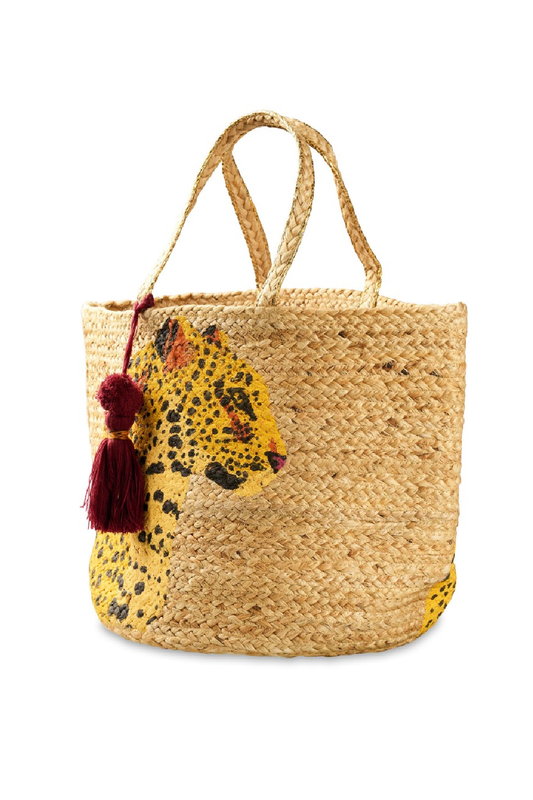 Leopard Jute Straw Tote Bag