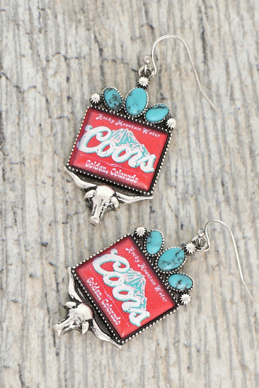 Western Stone Longhorn Coors Water Earrings