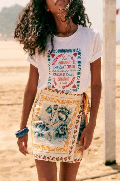 Vacation Print Asymmetrical Wrap Skirt