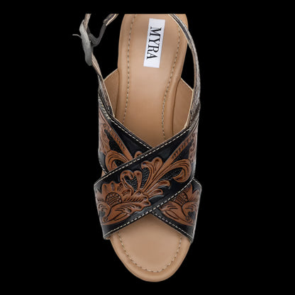 Beaming in Boho Hand-Tooled Leather Wedge