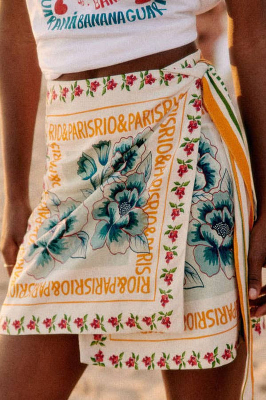 Vacation Print Asymmetrical Wrap Skirt