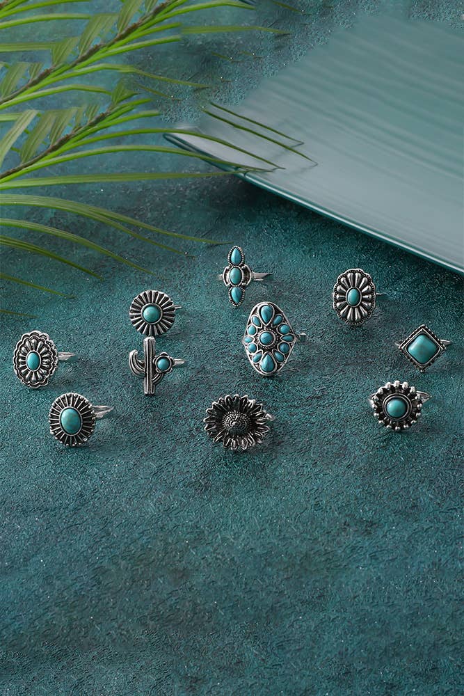 Turquoise Alloy Rings Set