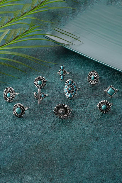Turquoise Alloy Rings Set
