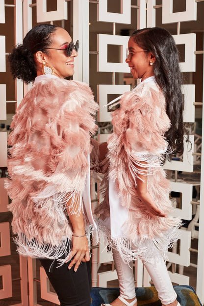 The Fringed Kimono - Blush with White Fringes - Coachella Blush