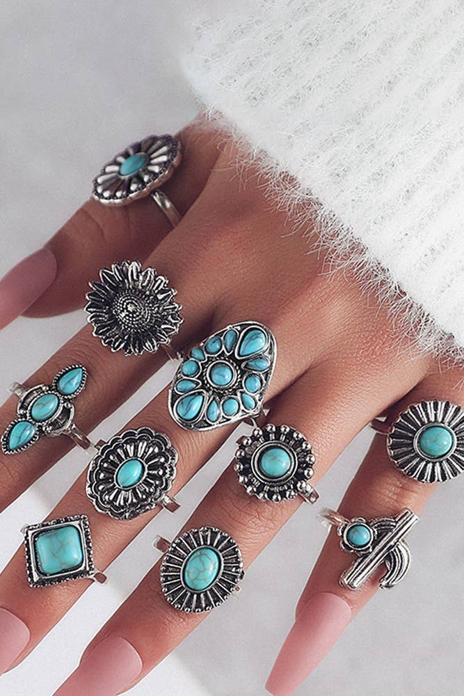 Turquoise Alloy Rings Set