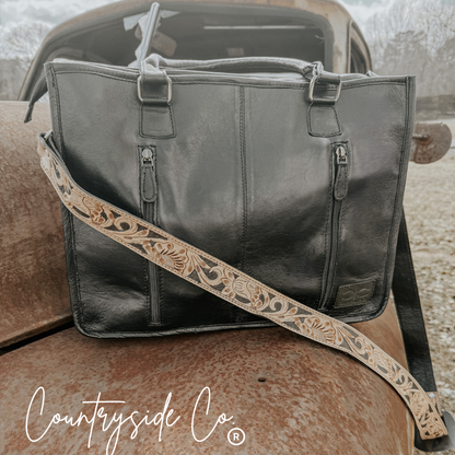 Panhandle Tooled Leather Cowhide Tote | Computer Bag | Purse