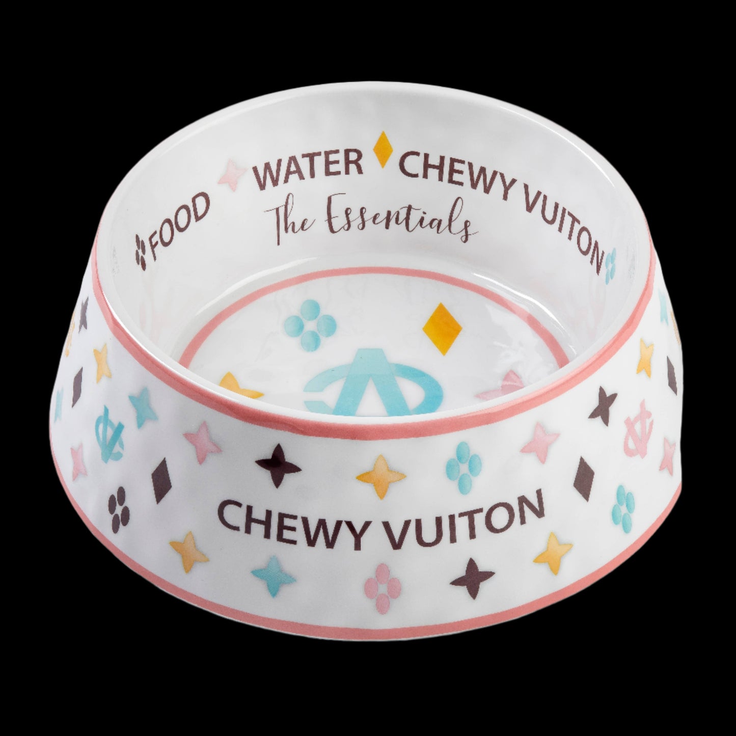 White Chewy Vuiton Dog Food | Water Bowl