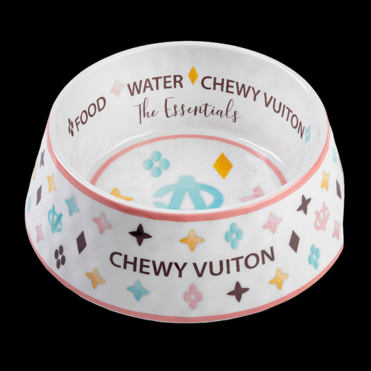 White Chewy Vuiton Dog Food | Water Bowl