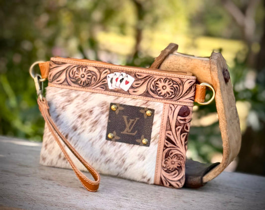 Rodeo Vegas Cowhide Leather Wristlet Crossbody Bag