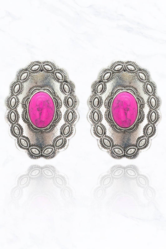 Oval with Inlay Earrings: Fuchsia