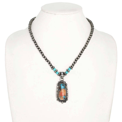 Western Turquoise Navajo Beaded Pendant Necklace