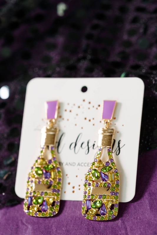 Mardi Gras Champagne Bottle Earrings