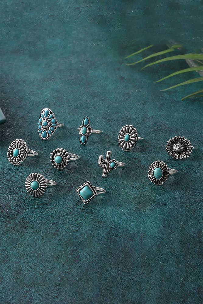 Turquoise Alloy Rings Set