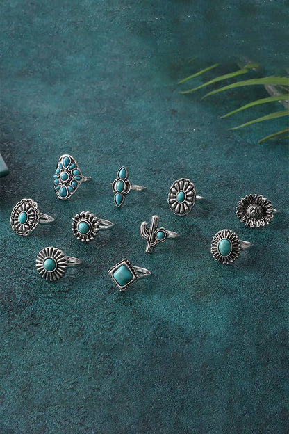 Turquoise Alloy Rings Set